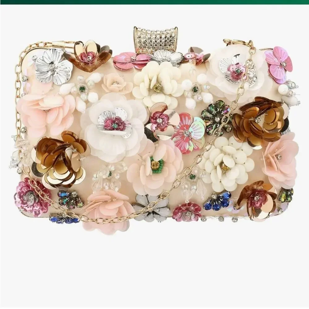 👉 Colorful Floral Evening Clutch – Rhinestone-Embellished Handbag (Ship Today)